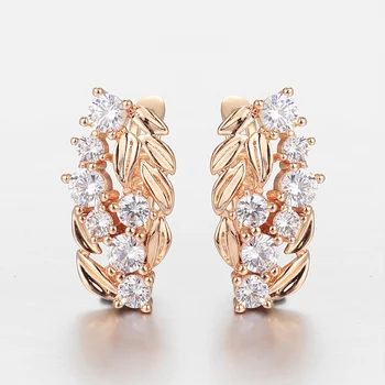 

Elegant Trend 585 Rose Gold White Cubic Zircon Leaves Drop Earrings for Women Girls Full Clear Crystal Stone Jewelry GE321