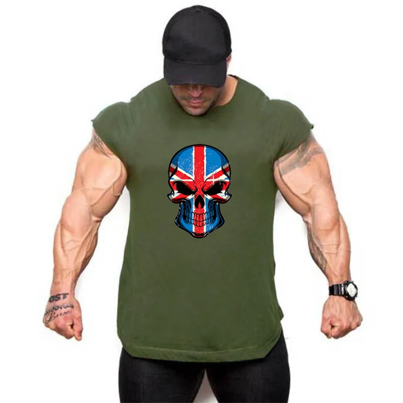 Muscleguys одежда для фитнеса для мужчин s бодибилдинг одежда летние мужские спортивные майки уличная тренировка без рукавов Футболка homme - Цвет: Армейский зеленый