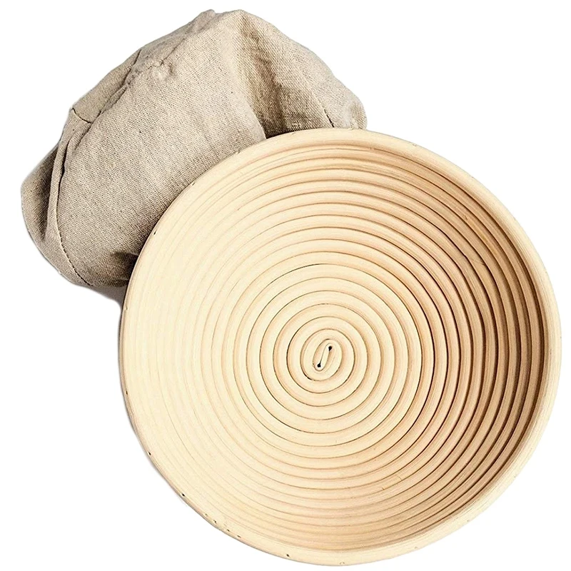 ABUI-2 Packs Of 10 Inch Round Proof Basket with Cloth Cover Lined Bread Bowl Baking Dough Proofing Basket