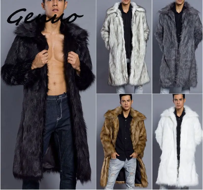 

2019 Hot Sell NewGenuo Men's Suit Collar Faux Wool Fur Coat Thick Warm Multi-size Jackets Autumn Winter Clothes Long Windbreaker