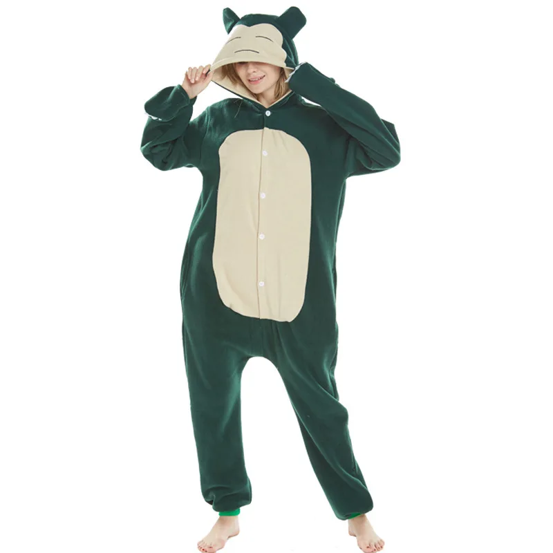 Кигуруми Покемон Snorlax Onesie Мультфильм Аниме пижамы животных Медведь Вечерние комбинезон для женщин взрослых с капюшоном необычные зеленые длинные пижамы - Цвет: ArmyGreen