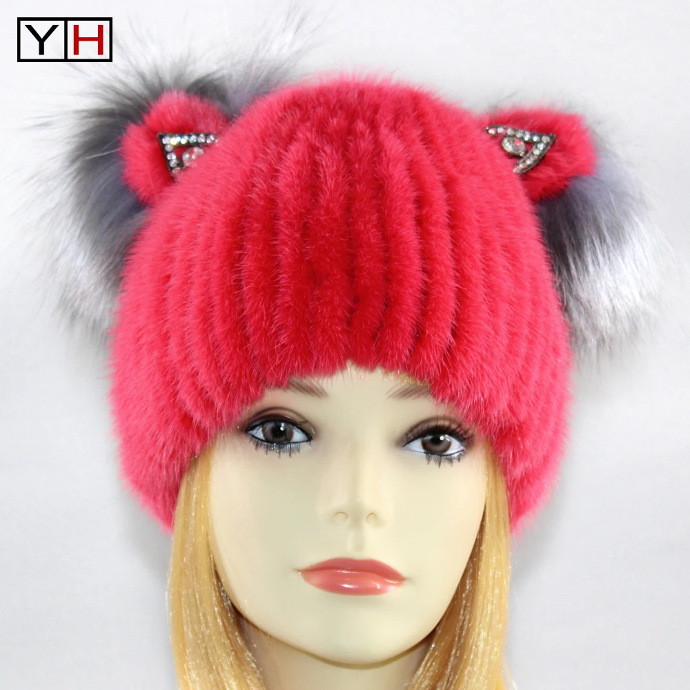 

New arrival Women's Winter Beanie Hat Real Mink Fur Hats For Women Beanie Thicken Female Luxury Fox Cap Beanies