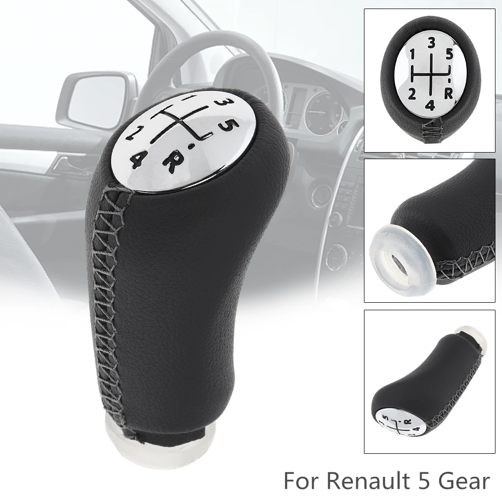 5 скоростей, черный ABS пластик+ кожа, хромированная Автомобильная ручная ручка переключения передач для Renault CLIO MK3 3 III Megane MK2 Scenic MK2