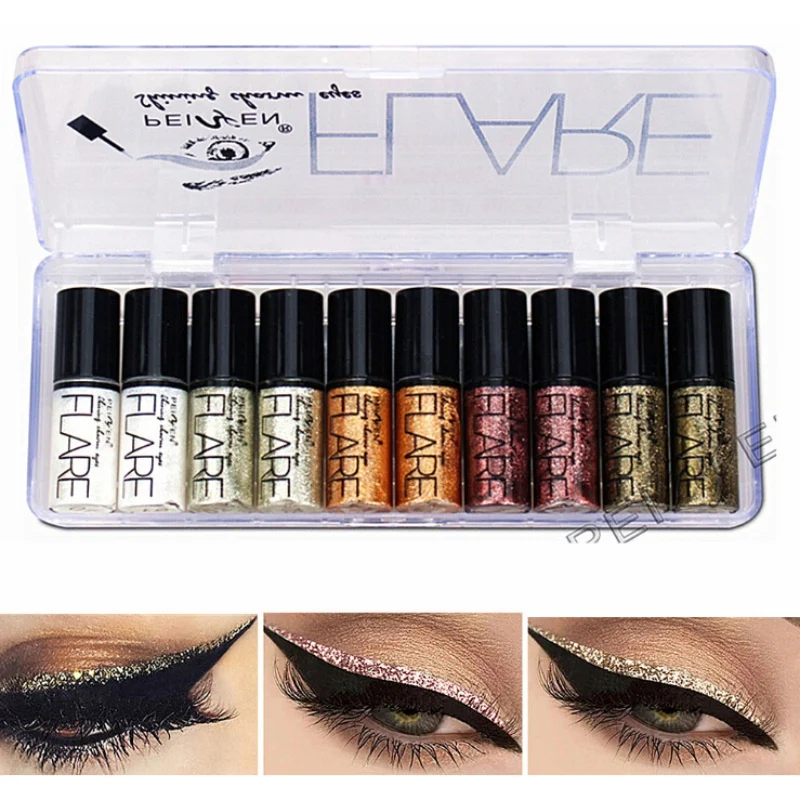10pcs/set Glitter Liquid Eye Shadow Imagic Pigment Waterproof Smudge-Proof Long Lasting Luminous Shimmer Eyeshadow Liquid* 10pcs/set Glitter Liquid Eye Shadow Imagic Pigment Waterproof Smudge-Proof Long Lasting Luminous Shimmer Eyeshadow Liquid*