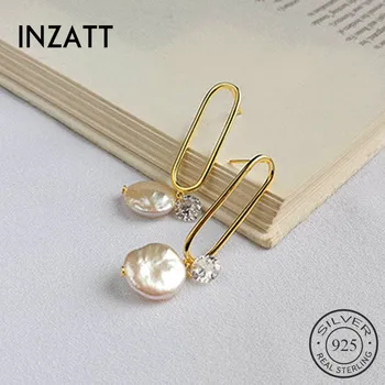 

INZATT Real 925 Sterling Silver Baroque Pearl Geometric Drop Earrings For Fashion Women Party OL Fine Jewelry 2019 Accessories