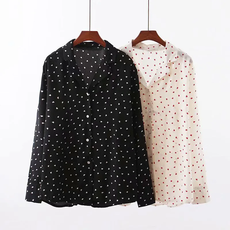 Blouses Woman 2019 Heart Print Shirt Women Blouse Women Modis Camisa Femenina Womens Tops and Blouses