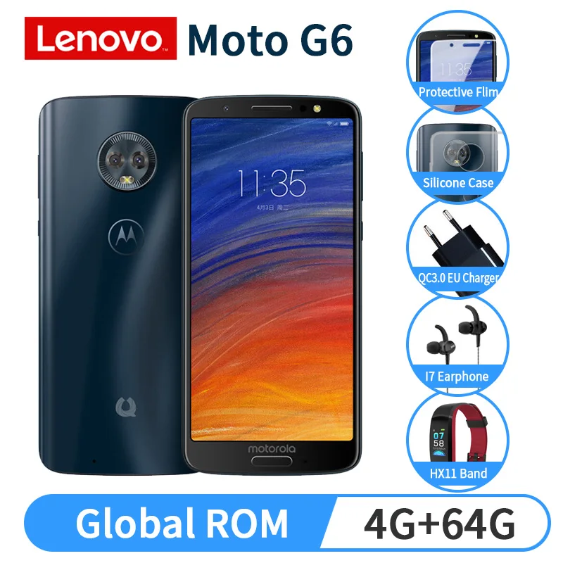 

4GB 64GB Moto G6 Smartphone 2160*1080 5.7 Inch Mobile Phone Glass Body 3000mAh Support MicroSD Cellphone GLOBAL ROM