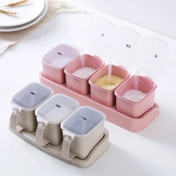 

Seasoning Box Seasoning Rack Spice Pots Storage Container Condiment Jars Cruet With Cover And Spoon Kitchen tools