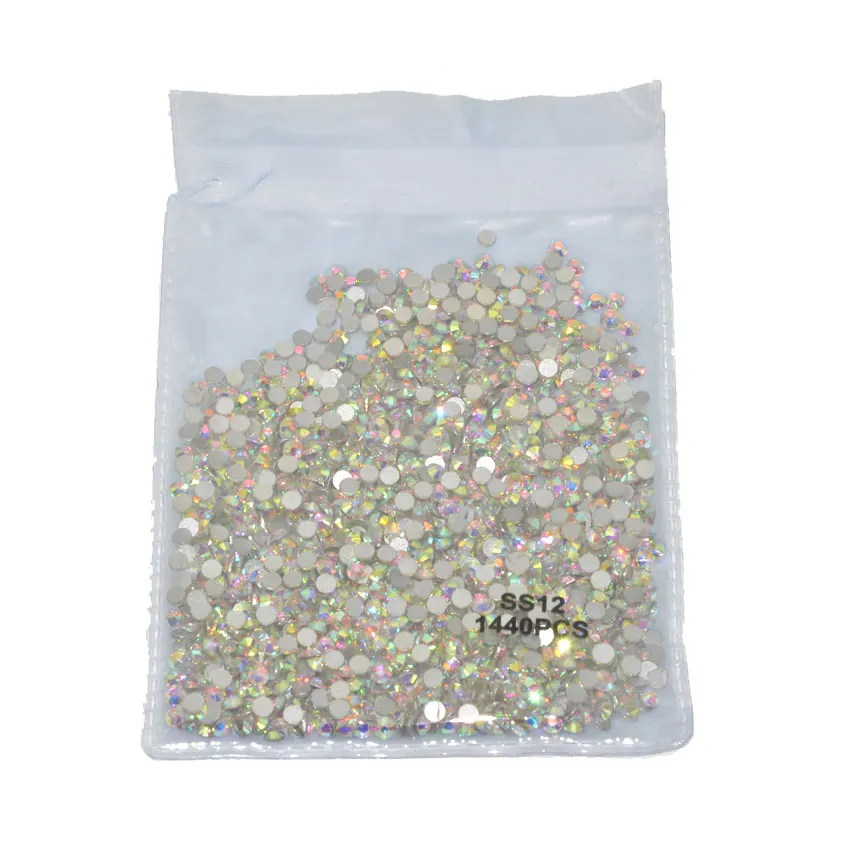 SS12 1440pcs AB 1440 шт SS3-SS30(1,3 мм-6 мм) AAA стразы Кристальные AB прозрачные не горячей фиксации плоские с оборота Стразы для ногтей 3D украшения ногтей драгоценные камни - Цвет: SS12 1440pcs AB