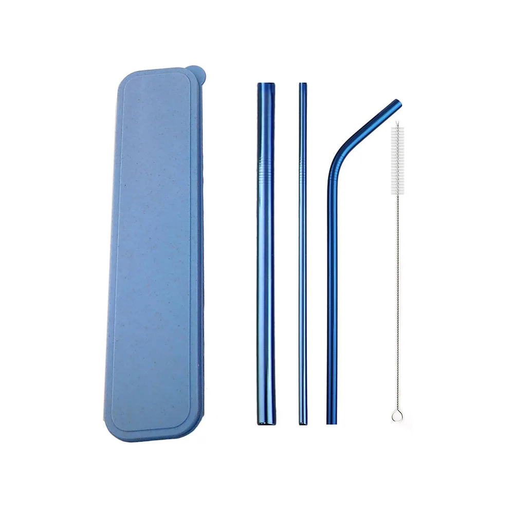 5Pcs Blue set 5 шт./компл. металлические многоразовые, для питья соломы 304 соломка из нержавеющей стали шириной 12 мм соломенная Экологичная солома с чистящей щеткой соломенная коробка - Цвет: 5Pcs Blue set