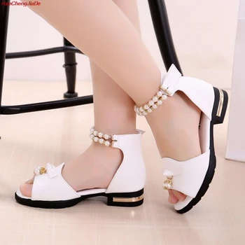 

Girls Flower Sandals Boutique Beading Princess Dress Shoes Open-toe Summer Sandals Party Wedding Flats Size 24-34 Sandalias
