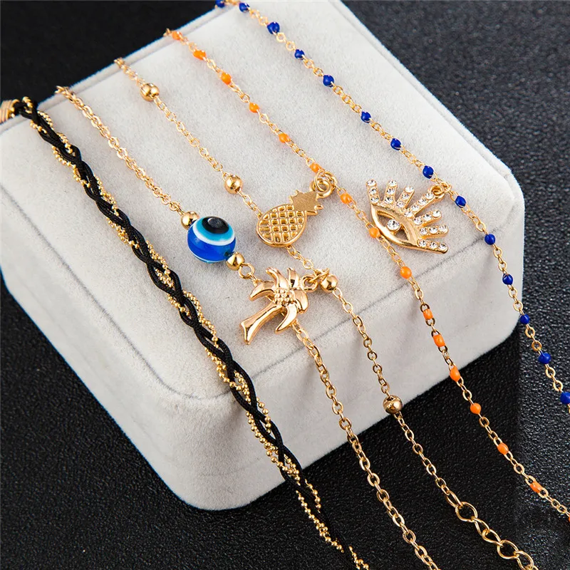 Docona Blue Evil Cystal Eye подвеска из бисера ножной браслет Дерево пиеняблоко Подвески сплав нога браслет плетеная цепь Chevil 8173