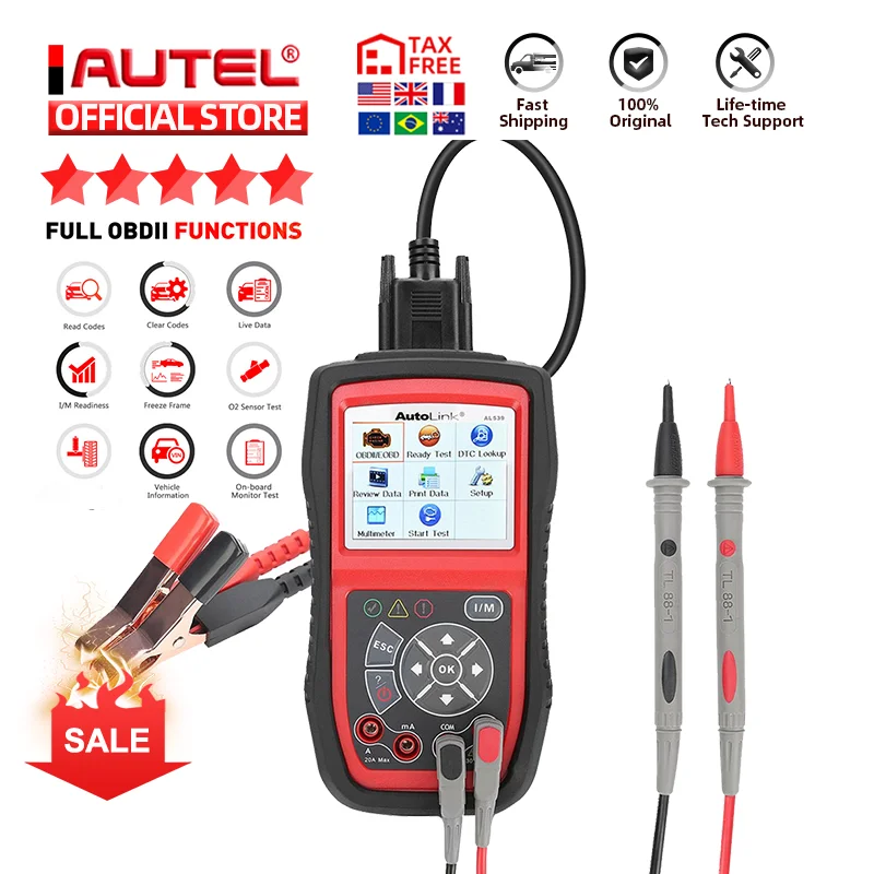 Фото Autel Autolink AL539B OBD2 сканер 12 В тестер Автомобильный анализатор DC AC Avometer 3 в 1 считыватель кодов PK al539 бесплатное обновление №2