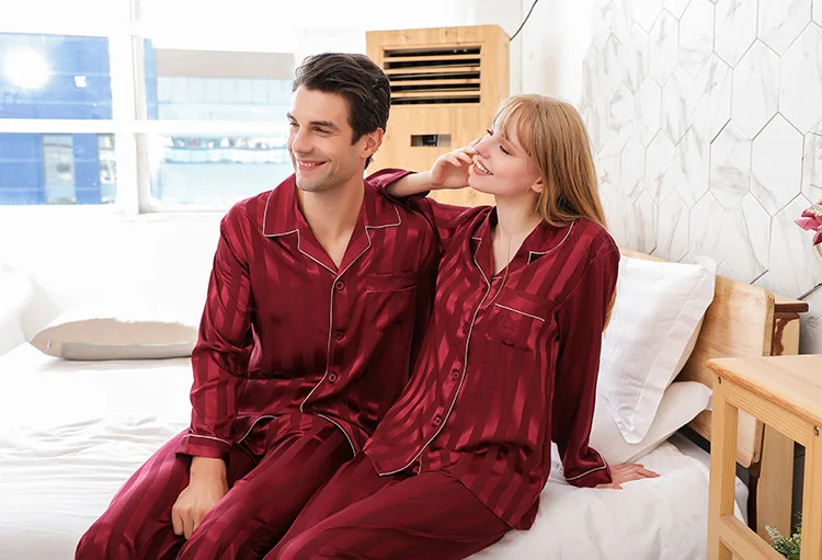 2021 New Men Women Silk Satin Pajamas Pyjamas Set Long Sleeve Sleepwear Pijama Pajama Suit Couples Two Piece Set Loungewear mens loungewear sets