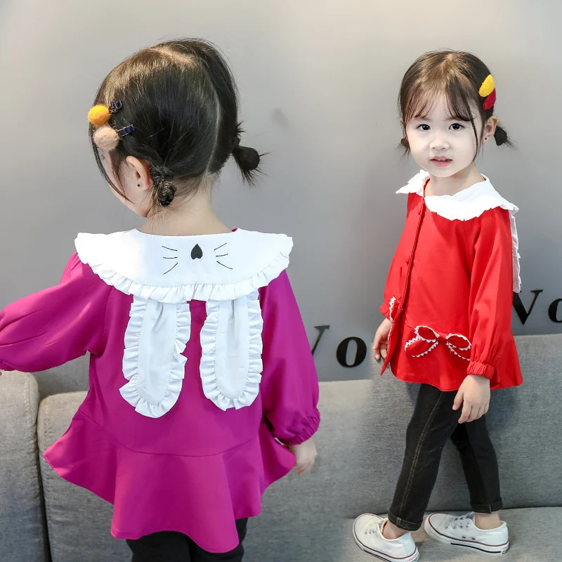 Spring Autumn Girls Windbreaker Coat Baby Girls Rabbit Ear Outwear Kids Clothes Children's Bow Coats Jacket Clothing
