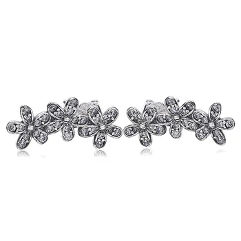 

New 925 Sterling Silver Earring Dazzling Daisy Clusters With Crystal Studs Earring For Women Wedding Gift Fine Jewelry