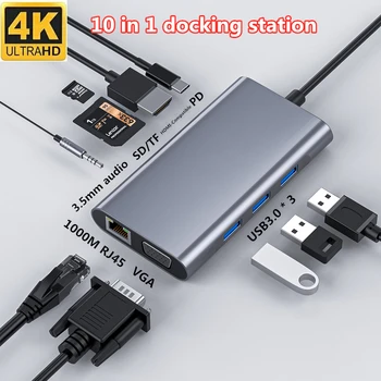 Hub USB C Converter Type C to HDMI-compatible 4K VGA RJ45 Multi USB 3.0 PD Dock Station for MacBook Pro Docking Station USB C 1