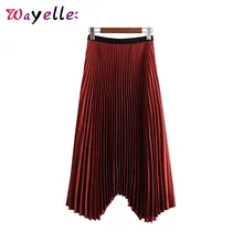 Женская плиссированная длинная юбка с эластичной резинкой на талии, асимметричная однотонная макси юбка, винтажные юбки длиной до щиколотки OL, Необычные элегантные юбки