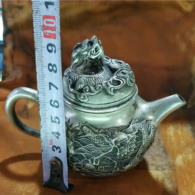 Théière chinoise ancienne tibétaine en argent plaqué argent, jeu