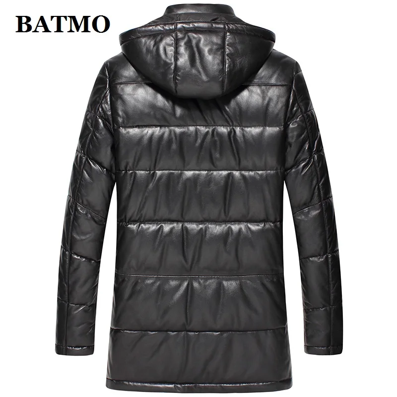 BATMO, Новое поступление, осень и зима, 90% белый утиный пух, натуральная овчина, куртки с капюшоном для мужчин, мужские кожаные куртки