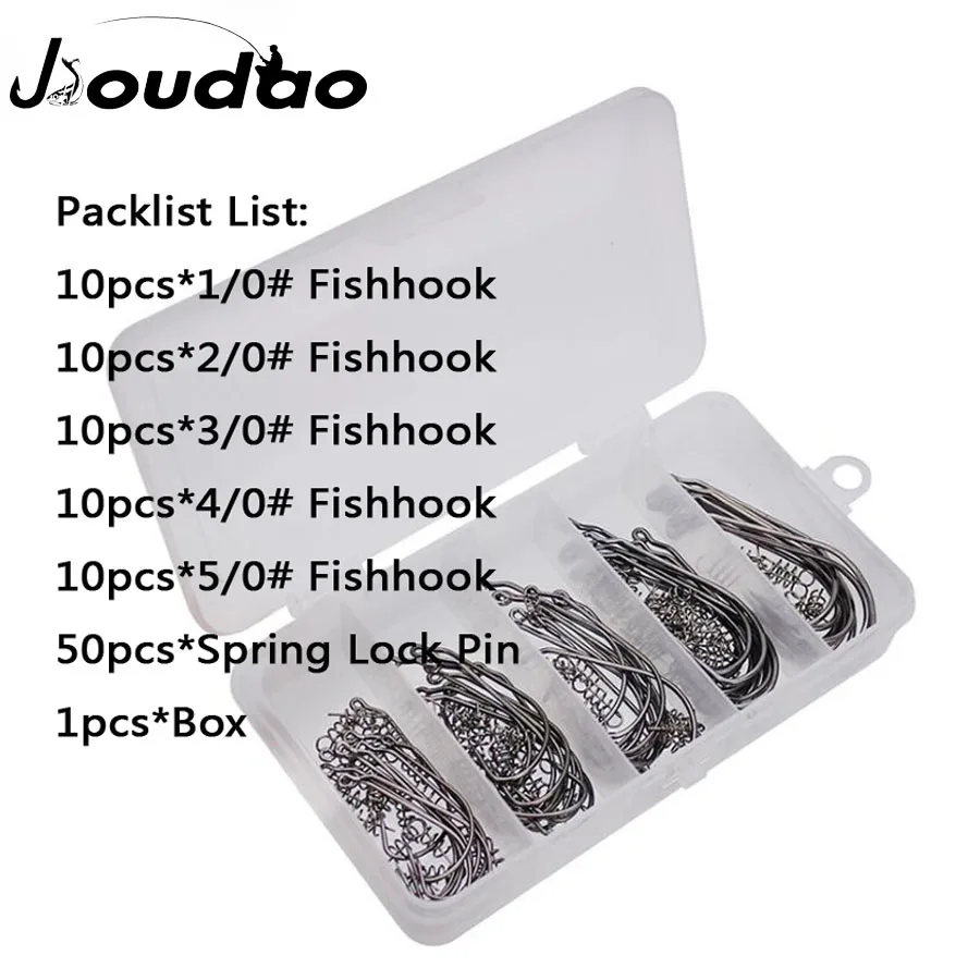 Jioudao 50pcs/lot Fishing Hooks Carbon Steel Wide Super Lock Fishhooks Soft Worm Lure Softjerk Hooks 1/0#-5/0# Fishing Tackle