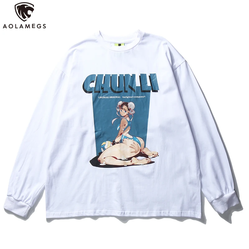 

Aolamegs Long Sleeve Tees Shirts Japanese Anime Funny Picture O-Neck Oversize Tops T Shirt Men Harajuku College Style Streetwear