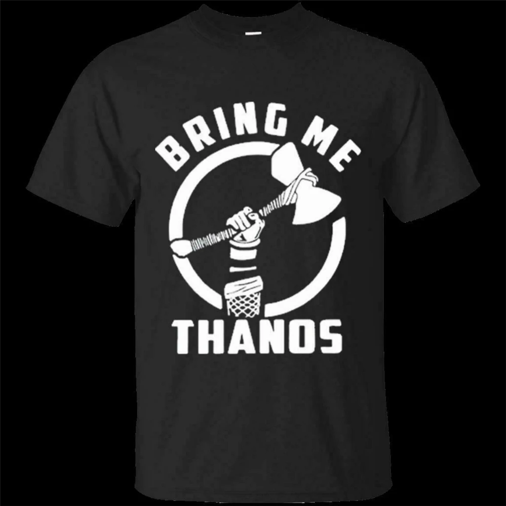 Мужская и женская футболка с принтом мстители надписью Bring Me Thanos черная большого