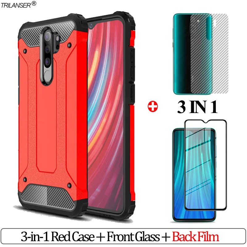 3-в-1 Чехол-Броня стекло чехол для redmi note 8t nfc чехол на редми-нот-8t анти-противоударный бампер чехол redmi 8a xiomi redmi 8 a чехлы redmi note 8pro note8t чехол ксиоми редми нот 8про редми 8а 8 а чехол нот 8 t - Цвет: 3-in-1 Red Case 3
