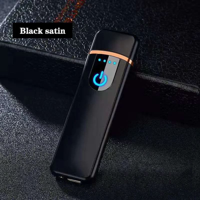 Черный атлас серии ветрозащитный электронные зажигалки Популярные зарядки Зажигалка сенсорный экран сенсор табака сигареты инструмент для мужчин