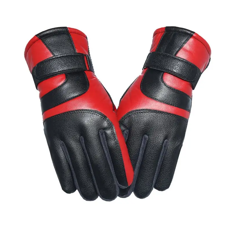 Full leather red Теплые Лидер продаж высокое качество ветрозащитные сенсорный экран кожаные перчатки для мужчин водонепроницаемый осень 1 шт. Зима Популярные Полный палец - Цвет: Full leather red