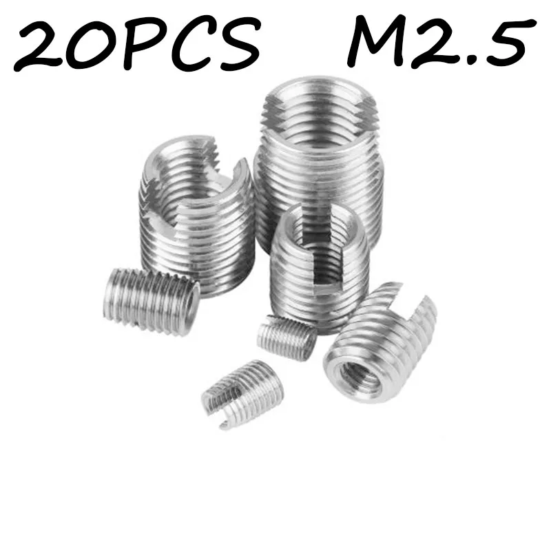 M2.5 Stainless Steel Threaded Inserts Metal Thread Repair Insert Self Tapping Slotted Screw