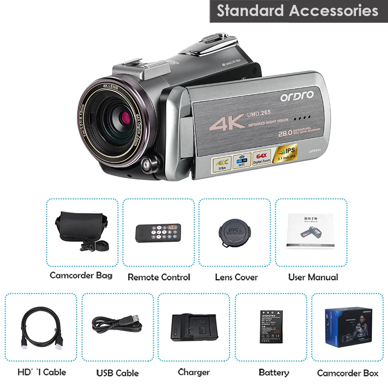 Video Camera 4K 60FPS Camcorder For Ordro AZ50 IR Night Digital YouTube Vlogging Camescope Filmadora Professional