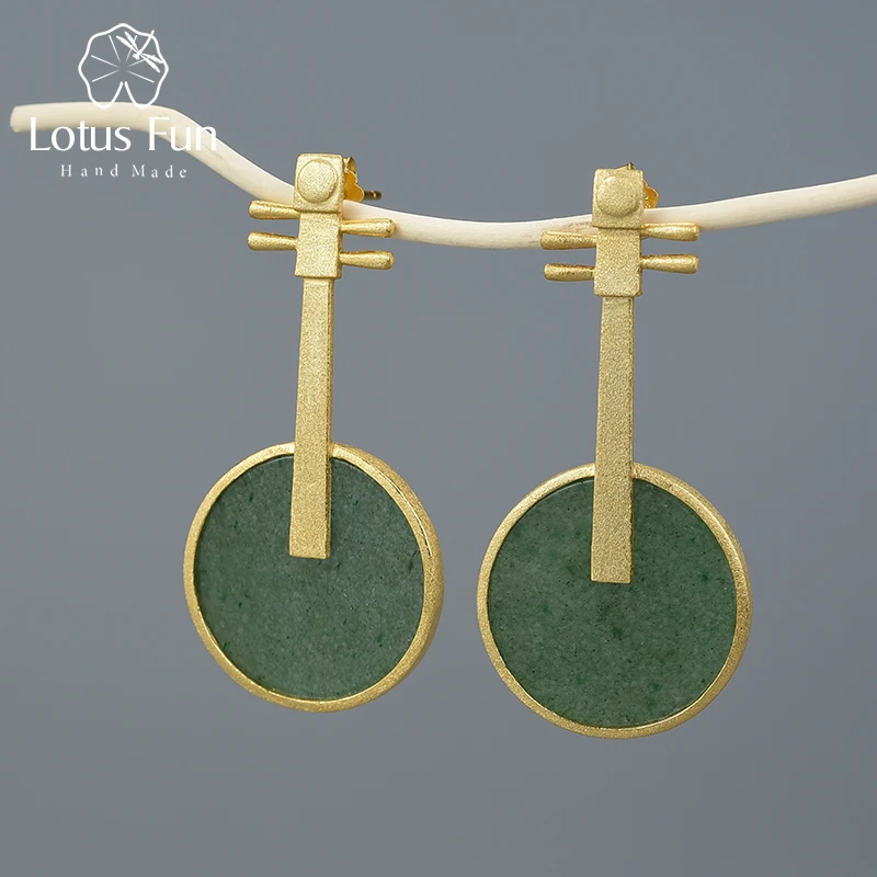 Женские серьги подвески Lotus Fun изящные из серебра 925 пробы с натуральным драгоценным камнем ювелирное