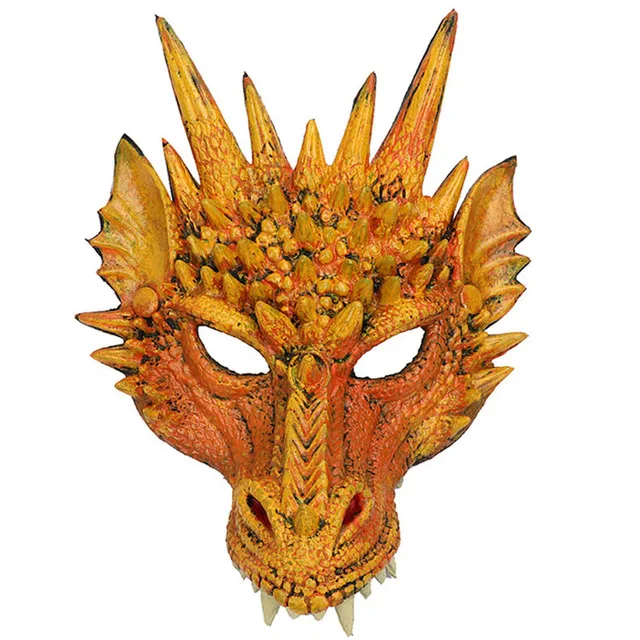 Фантазийный костюм динозавра дракона на Хэллоуин, детская маска в виде животного, крылья и хвост, аксессуары для косплея, набор украшений для взрослых - Цвет: Оранжевый