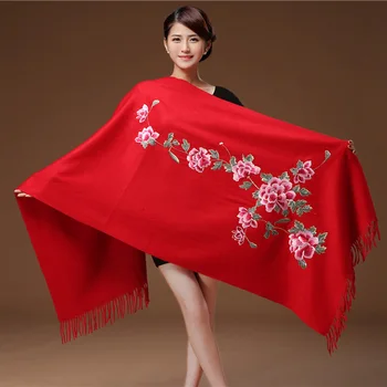 

Oversize 200*70 cm Women Cashmere Tassel Scarves Floral Flowers Embroidery Pashmina Long Soft Wraps Warm Female Winter Shawls