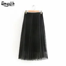 Модная новая весенне-осенняя юбка, английский стиль, черная газовая юбка в горошек с вышивкой, плиссированные длинные юбки до щиколотки