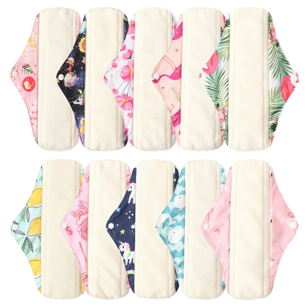 5Pcs Women Menstrual Pads Reusable Sanitary Napkin Absorbent Reusable Charcoal Bamboo Cloth Pads Washable Sanitary Towel Size M