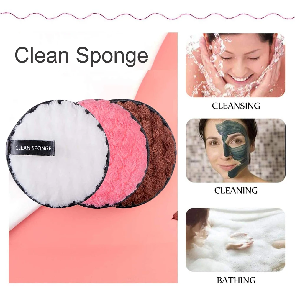 3pcs Facial Puff Soft Microfiber Cleaning Face Sponge Washable & Reusable Purify Scrub Dirt