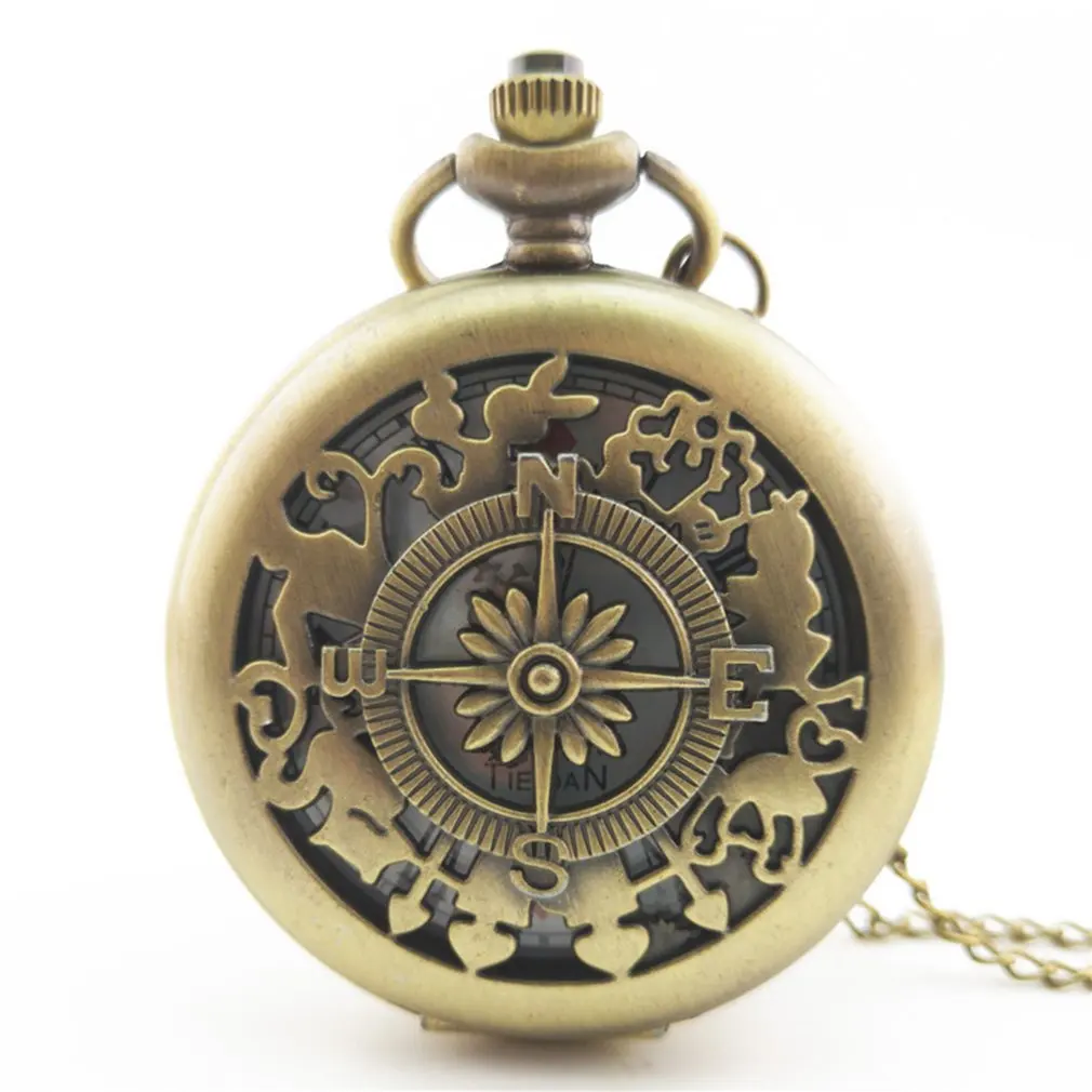 Antique Copper Steampunk Quartz Pocket Watch Vintage Bronze Gear Hollow Necklace Pendant Clock With Chain Men's Women Gifts | Наручные