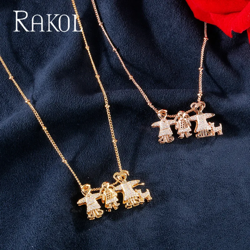 RAKOL, модный стиль, высокое качество, кубический цирконий, семейная форма, подвеска, ожерелье, ювелирные изделия из кристаллов для женщин и девочек, рождественский подарок, RN0093K