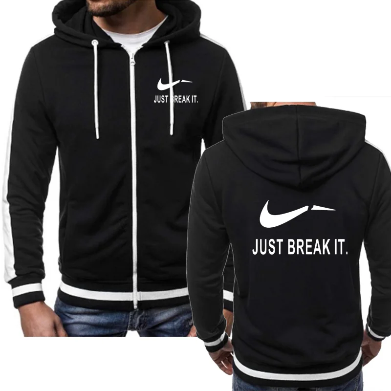 

Men's Hoodies JUST BREAK IT Print Hooded Spring Autumn Fashion Zipper Fleece hoodie Sweatshirts casual Hip Hop Harajuku Hoody