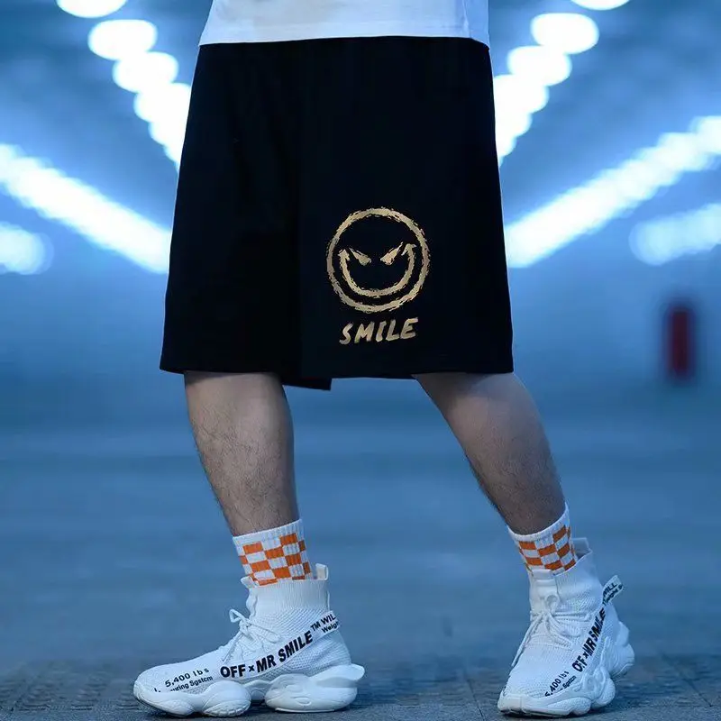 HMZ 2021 Summer New Drawstring Smiley Print Shorts Men Casual Jogger Sweathshorts Plus Size Workout Gym Shorts Streetwear Men smart casual shorts mens