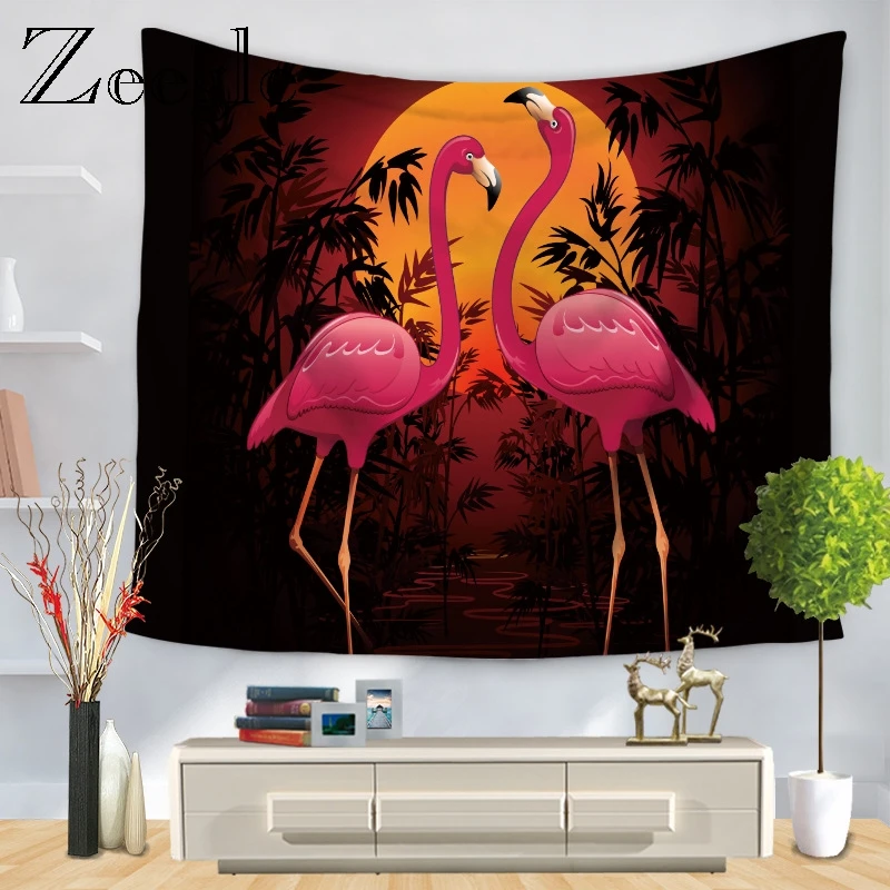 Zeegle Flamingo Print Colorful Tapestry Indian Mandala Wall Hanging Tapestries Carpet Beach Blanket Yoga Mat Home Decor