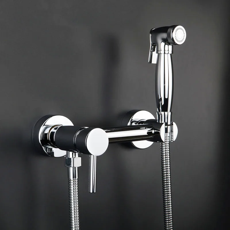 

Chrome Plated Brass Bathroom Bidets Sprayer Cold Hot Mixer Toilet Tap Black Wall Mounted Bidet Faucet