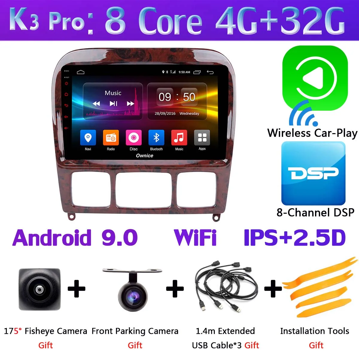 360 ° камера 4G LTE Android 9,0 4G+ 64G gps радио gps CarPlay SPDIF DSP Автомобильный плеер для Mercedes Benz S CL Класс W220 W215 - Цвет: K3 Pro CarPlay