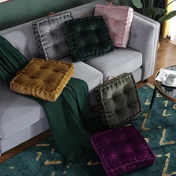 

Square Thick Floor Cushion With Handles Square Floor Pillow Seat Sofa Tatami Mat Light luxury satin jacquard sofa decorative cus