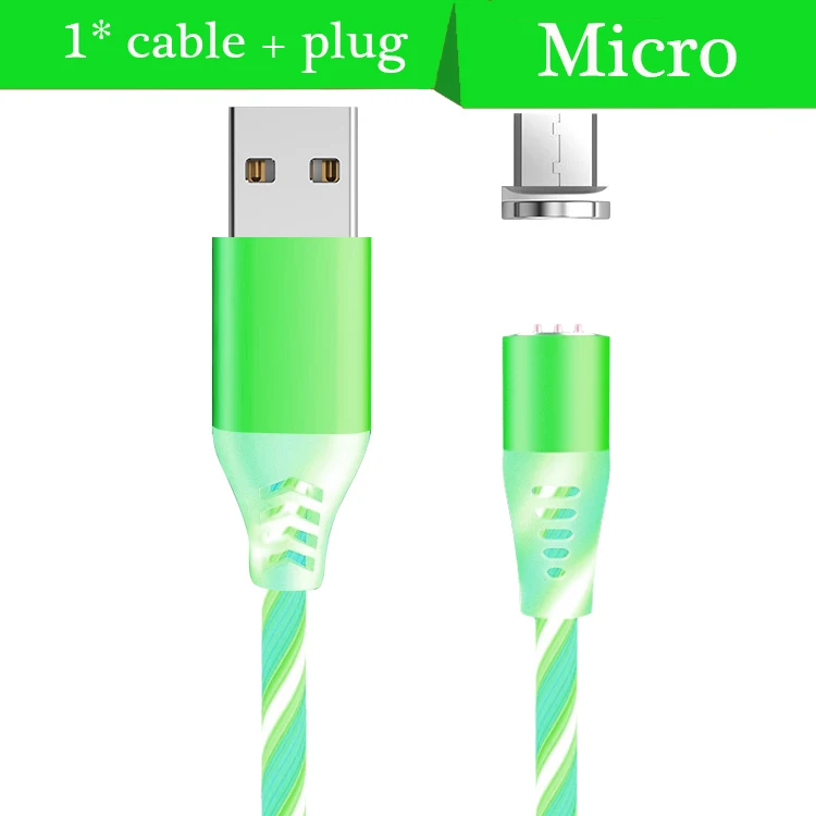 2.4A светодиодный легкий магнит type C Micro USB кабель для Xiaomi huawei Iphone Магнитный кабель для быстрой зарядки шнур для зарядного устройства USB C кабель для передачи данных - Цвет: Green  Micro cable