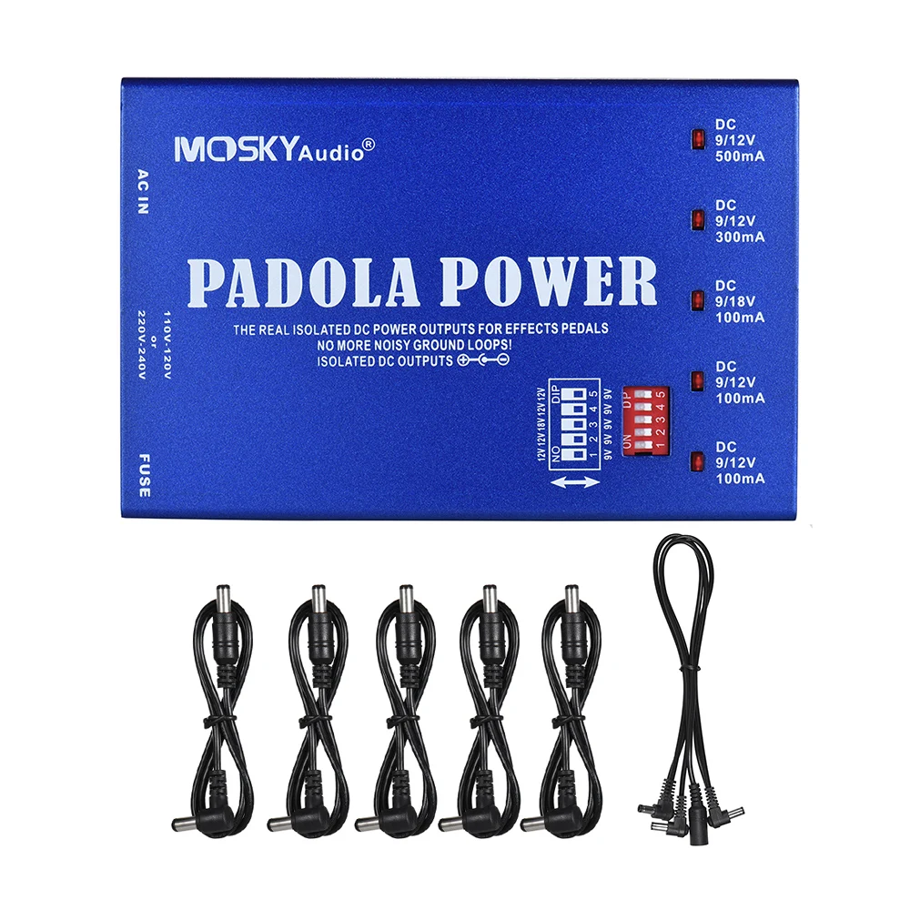MOSKY PADOLA power 5 изолированных выходов Электропитание для гитарного эффекта для DC 9 в 12 В 18 в эффекты с защитой от короткого замыкания - Цвет: AU PLUG   BLUE