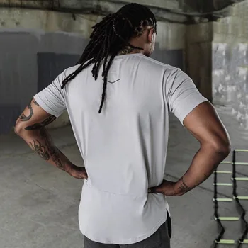 

Running Sport T-shirt Men Gym Fitness Bodybuilding Cotton Skinny t shirt Male Jogging Training Solid Tee Tops Crossfit Clothing