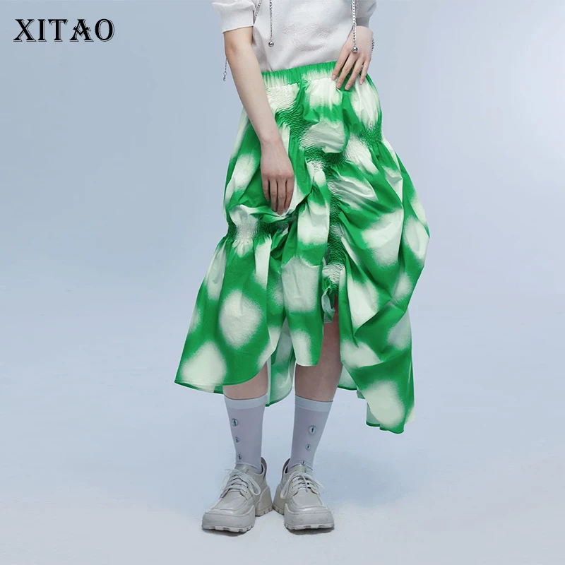 XITAO Irregular Skirt Fashion New Print Pattern Pleated High Waist